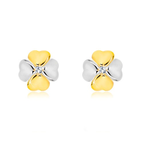Briliantové náušnice v kombinovanom zlate 585 - symbol šťastia s diamantom BT504.28