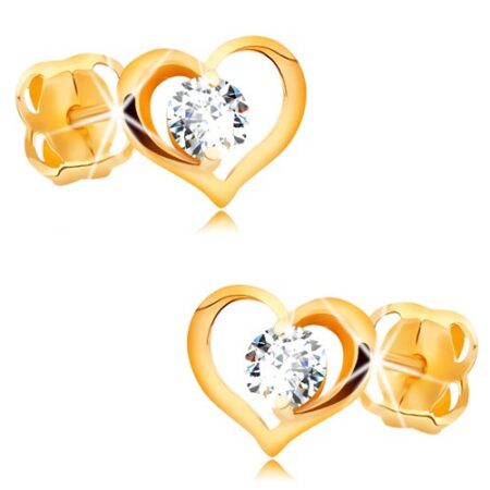 Briliantové náušnice zo žltého 14K zlata - číry diamant v obryse srdca BT502.16
