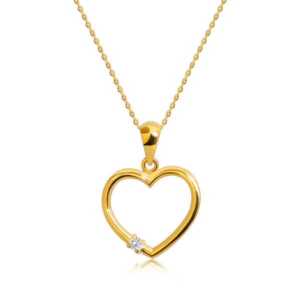 Briliantový náhrdelník z 375 zlata - kontúra srdca s diamantom