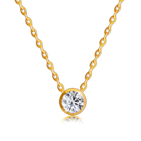 Briliantový náhrdelník z 9K zlata - okrúhly diamant v lesklej objímke
