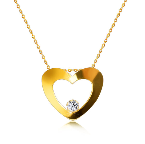 Briliantový náhrdelník zo žltého 14K zlata - silueta srdca s výrezom