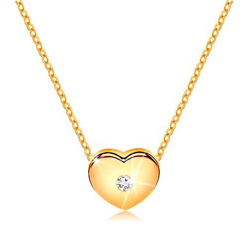 Briliantový náhrdelník zo žltého 14K zlata - srdiečko s čírym diamantom