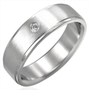 Brúsený oceľový prsteň so zirkónovým očkom D5.16 - Veľkosť: 65 mm