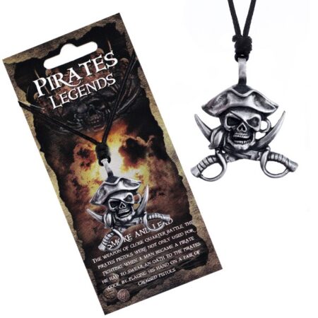Čierny náhrdelník - kovová lebka piráta s klobúkom a mečmi AA22.30