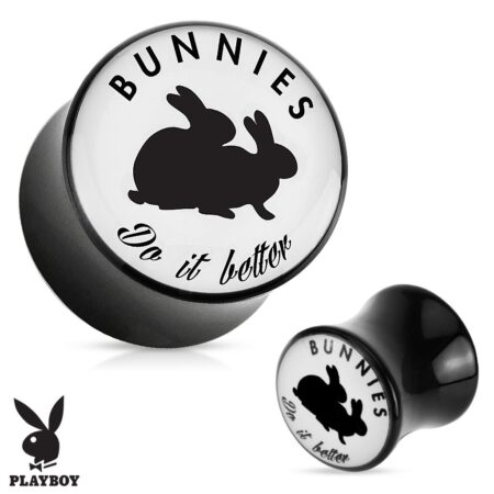 Čierny sedlový plug do ucha z akrylu " Bunnies do it better" S68.06/14 - Hrúbka: 6 mm