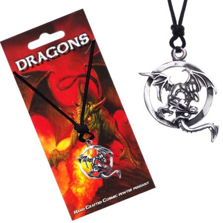 Čierny šnúrkový náhrdelník s letiacim drakom v obruči Y54.08