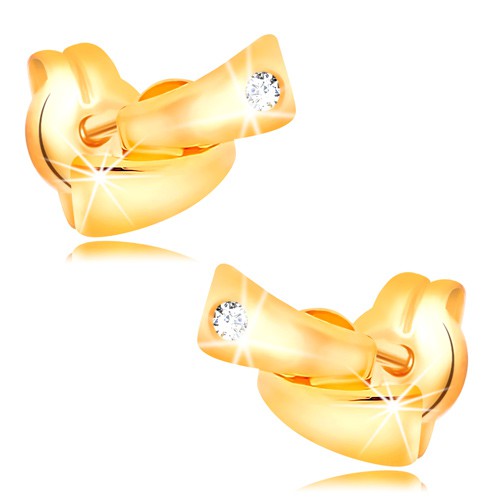 Diamantové náušnice v žltom 14K zlate - dva malé oblúky