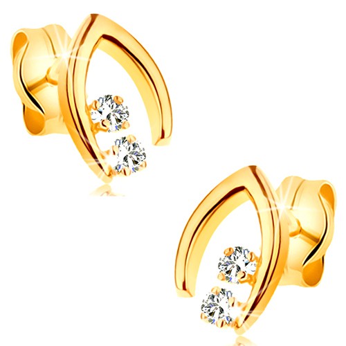 Diamantové náušnice v žltom 14K zlate - dvojica briliantov v špicatej podkovičke BT177.11