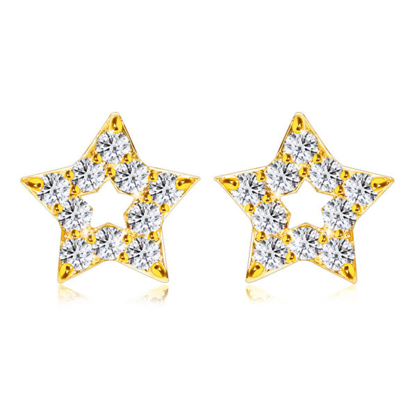 Diamantové náušnice z 585 žltého zlata - kontúra hviezdičky