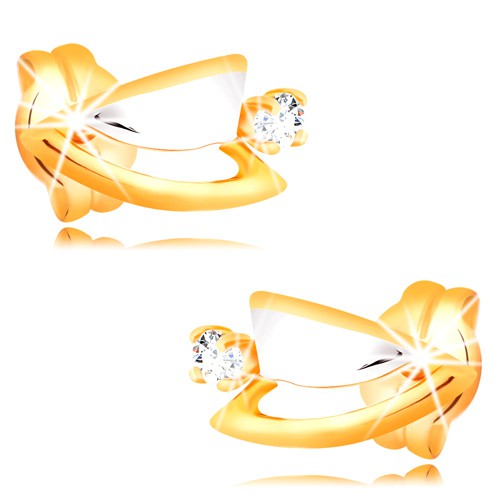 Diamantové náušnice zo 14K zlata - dvojfarebné trojuholníčky