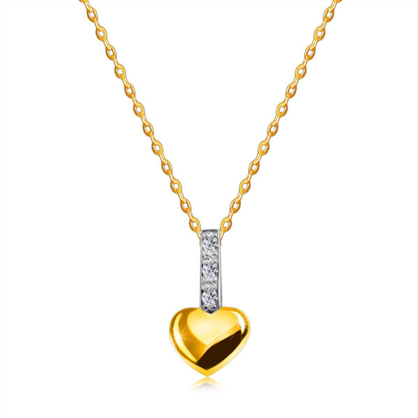 Diamantový náhrdelník v kombinovanom 9K zlate - drobné srdiečko s líniou briliantov na oblúku