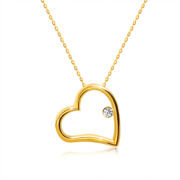 Diamantový náhrdelník v žltom 14K zlate - lesklý obrys srdca s briliantom S3BT509.83