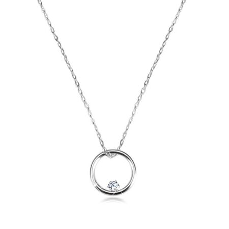 Diamantový náhrdelník z bieleho zlata 375 - úzky lesklý krúžok a briliant S3BT504.34