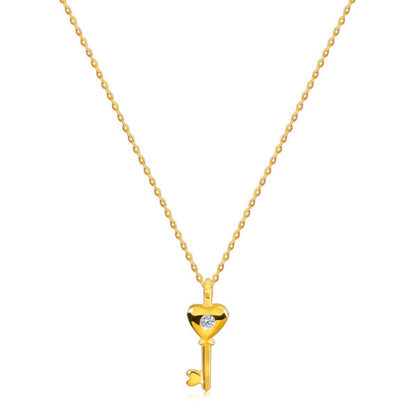 Diamantový náhrdelník zo žltého 585 zlata - srdiečkový kľúčik