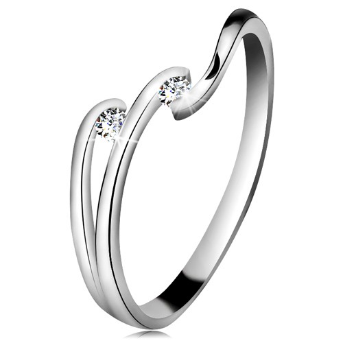 Diamantový prsteň z bieleho 14K zlata - dva ligotavé číre brilianty