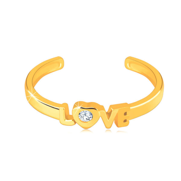 Diamantový prsteň zo žltého 14K zlata s otvorenými ramenami - nápis "LOVE"