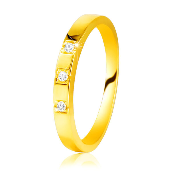 Diamantový prsteň zo žltého 585 zlata - lesklé ramená