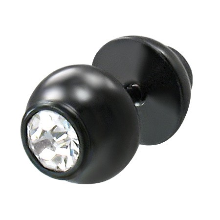 Falošný piercing čiernej farby - činka s okrúhlym zirkónom čírej farby E18.10