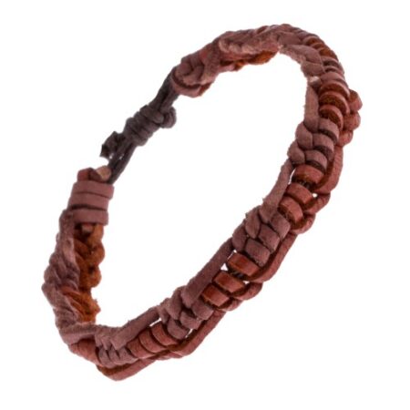 Kožený pletenec na ruku - karamelové a ružovo-hnedé prúžky AC6.12