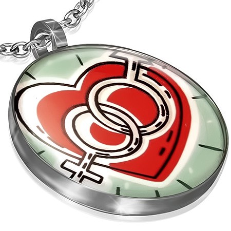 Kruhový prívesok z ocele - srdce so symbolmi muža a ženy X24.6