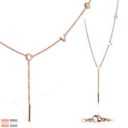 Lesklý náhrdelník z ocele - písmená s plochým povrchom vytvárajúce slovo "LOVE" A22.15 - Farba: Medená