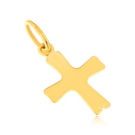 Lesklý prívesok zo žltého 14K zlata - plochý malý kríž