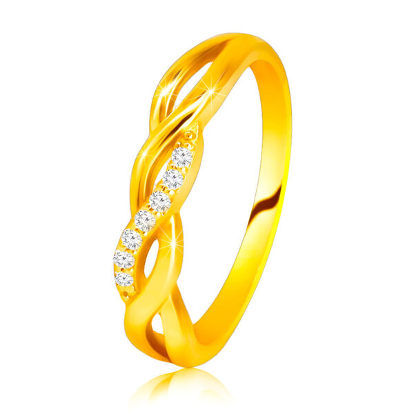 Lesklý prsteň zo 14K žltého zlata - prepletené vlnky