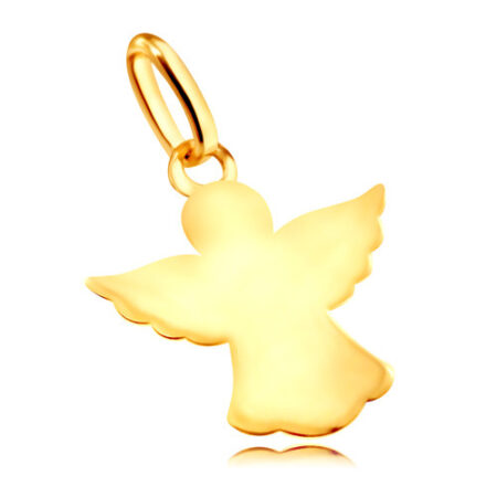 Lesklý zlatý 585 prívesok - anjelik s vyrezávanými rozprestretými krídlami a rúchom S2GG70.15