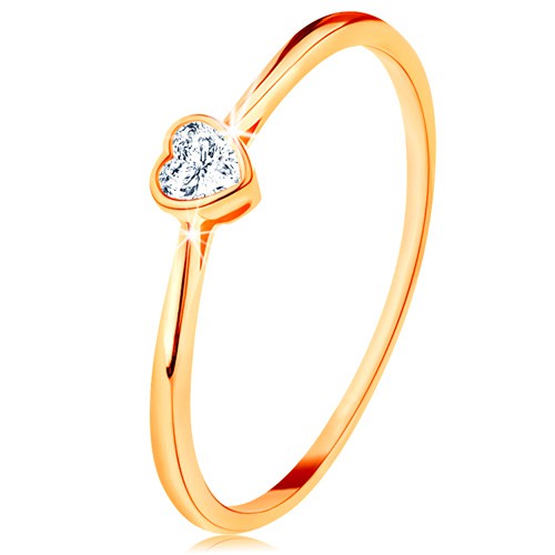 Lesklý zlatý prsteň 585 - číre zirkónové srdiečko s lesklým lemom GG135.09/39/44/198.58/60 - Veľkosť: 59 mm