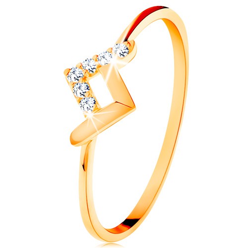 Ligotavý prsteň v žltom 14K zlate - lesklý a zirkónový zalomený pásik S3GG133.01/10/15 - Veľkosť: 59 mm