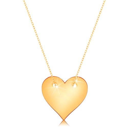 Náhrdelník zo žltého 14K zlata - súmerné ploché srdce