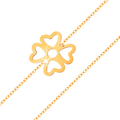 Náramok zo žltého zlata 585 - symbol šťastia - štvorlístok s výrezmi