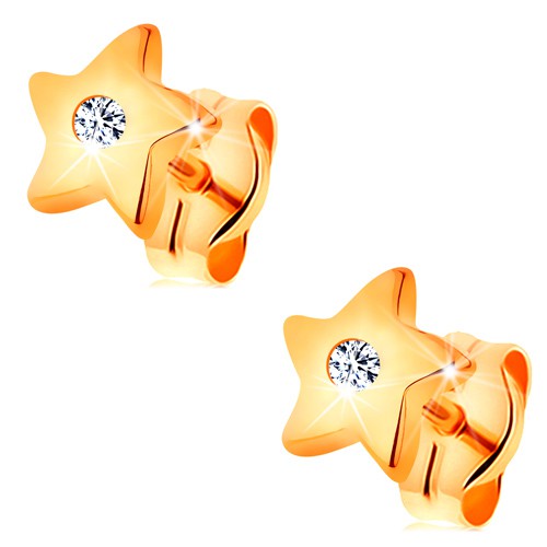 Náušnice v žltom 14K zlate - lesklé hviezdičky s čírym zirkónom uprostred GG164.09