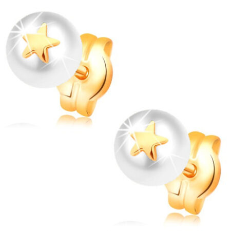 Náušnice zo žltého 14K zlata -  biela perla s malou lesklou hviezdičkou GG16.10