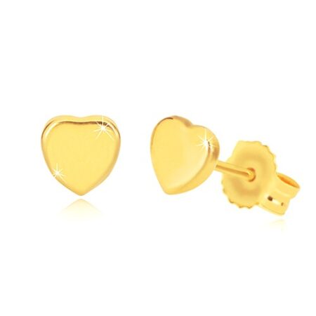 Náušnice zo žltého 14K zlata - lesklé symetrické srdiečko