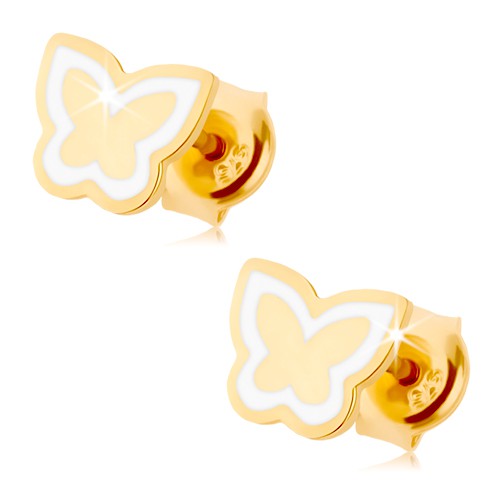 Náušnice zo žltého 14K zlata - lesklý plochý motýlik