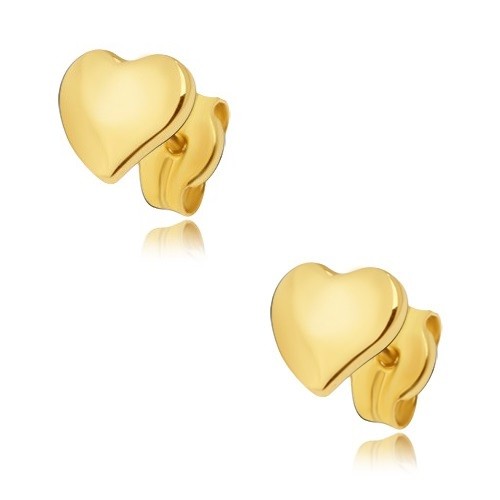 Náušnice zo žltého 14K zlata - ploché zrkadlovolesklé nesúmerné srdce GG22.04