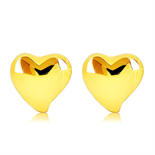 Náušnice zo žltého 9K zlata - ploché zrkadlovolesklé nesúmerné srdce S1GG33.07