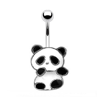 Oceľový piercing do pupku - panda s bielou a čiernou glazúrou N25.1