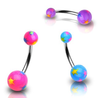 Piercing do pupku rôznofarebné hviezdičky I14.28/30 - Farba piercing: Ružová