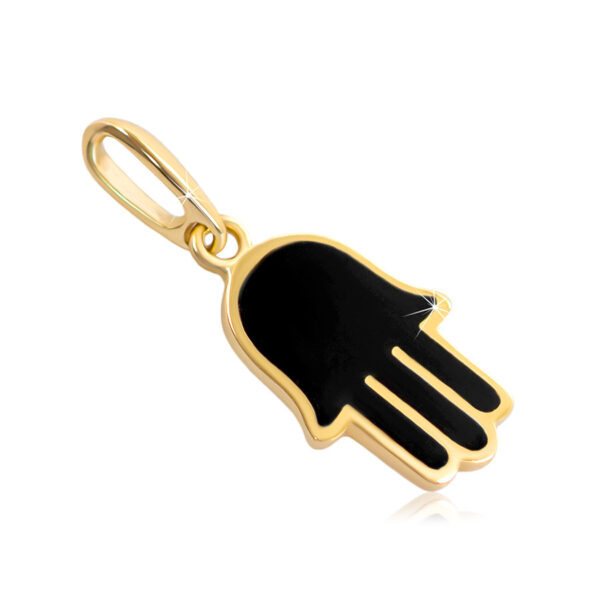 Prívesok v žltom 14K zlate - ruka Hamsa pokrytá čiernou glazúrou  S2GG121.05