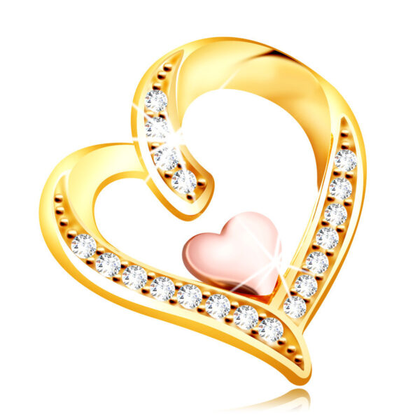 Prívesok z 9K zlata - nepravidelné srdce zdobené zirkónmi s menším srdiečkom uprostred S4GG243.63