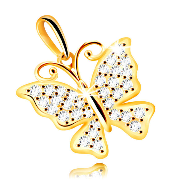 Prívesok zo žltého 9K zlata - motýľ ozdobený čírymi ligotavými zirkónmi S4GG245.21