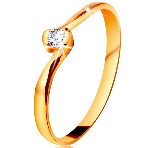 Prsteň v žltom 14K zlate - číry diamant medzi zahnutými koncami ramien BT180.18/25 - Veľkosť: 61 mm