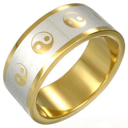 Prsteň Yin-Yang zlatej farby D6.19 - Veľkosť: 72 mm