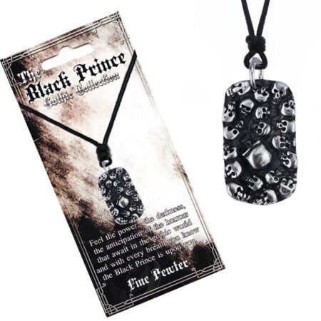 Šnúrkový náhrdelník - čierny s kovovým štítkom s lebkami Y51.20