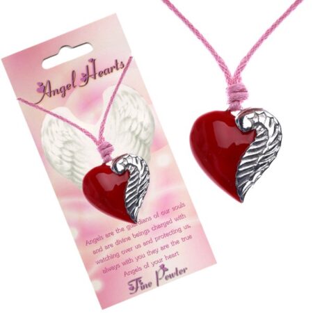 Šnúrkový náhrdelník s červeným príveskom srdca a krídlom Y53.18