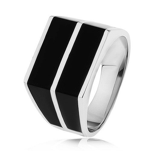 Strieborný 925 prsteň - dve vodorovné línie čiernej farby