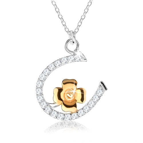 Strieborný náhrdelník 925 - retiazka s podkovičkou a štvorlístkom pre šťastie SP44.01