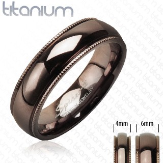 Titánová obrúčka s vrúbkovaným okrajom kávová farba D12.8 - Veľkosť: 49 mm